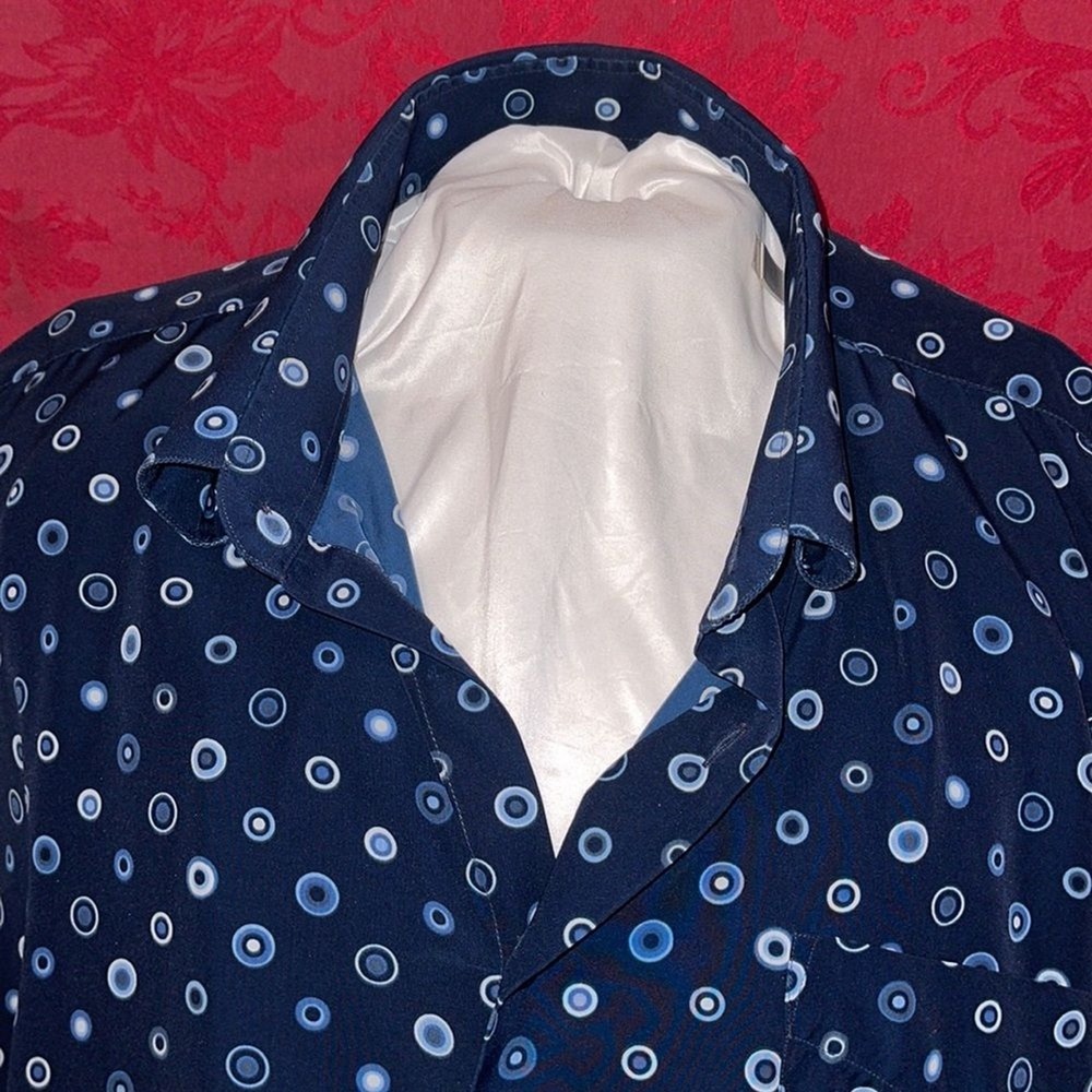Zabriano‎ Mens Blue Polka Dot Short Sleeve Button Down Shirt Rayon 2XL